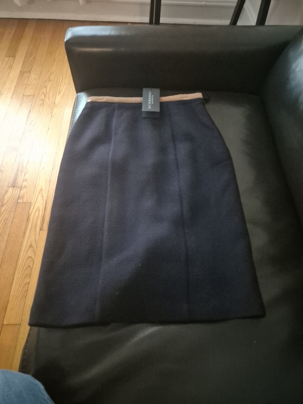 Burberry Navy Pencil Skirt with Light Beige Waist Trim